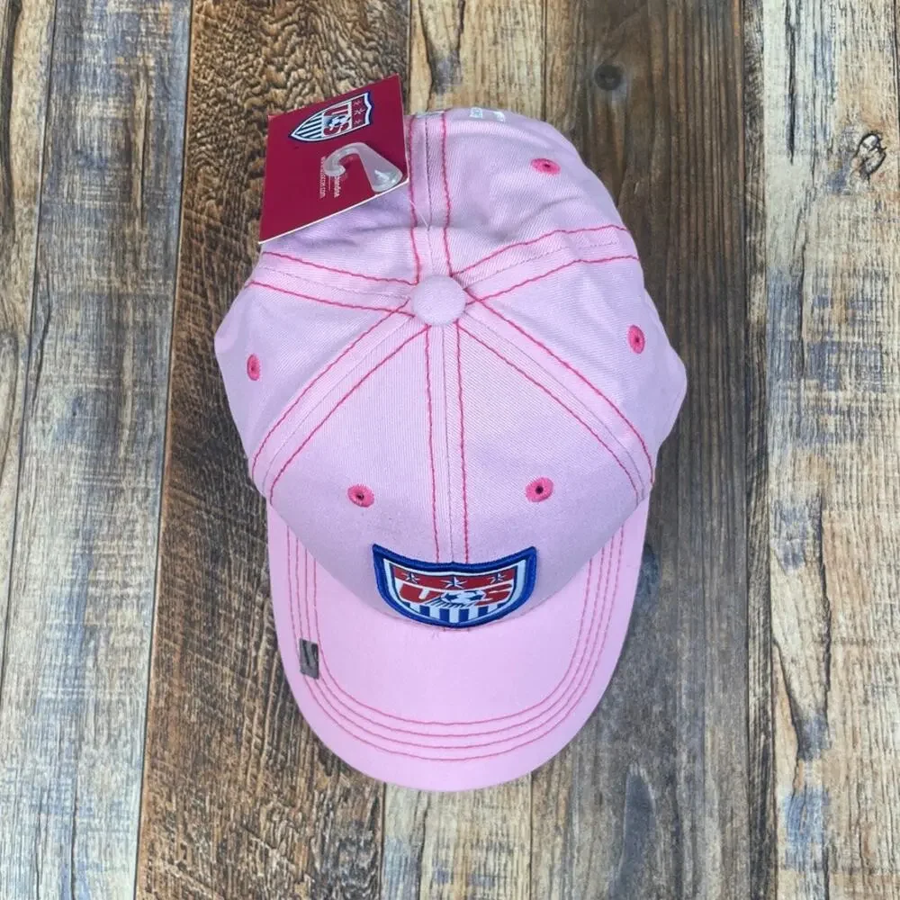 USA National Soccer Women's OS Pink 100% Cotton Adjustable Embroidered Logo Hat
